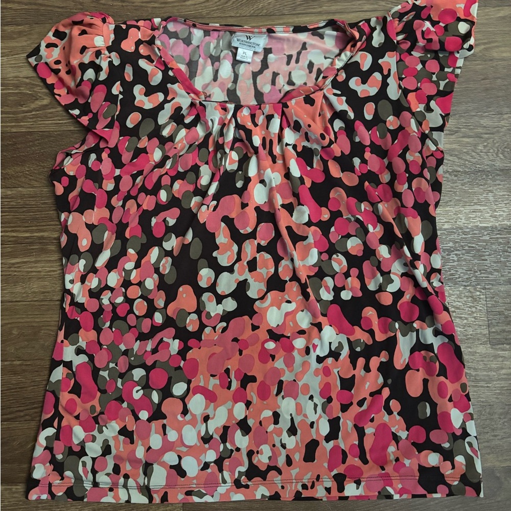 Worthington Pink and Brown Abstract Blouse